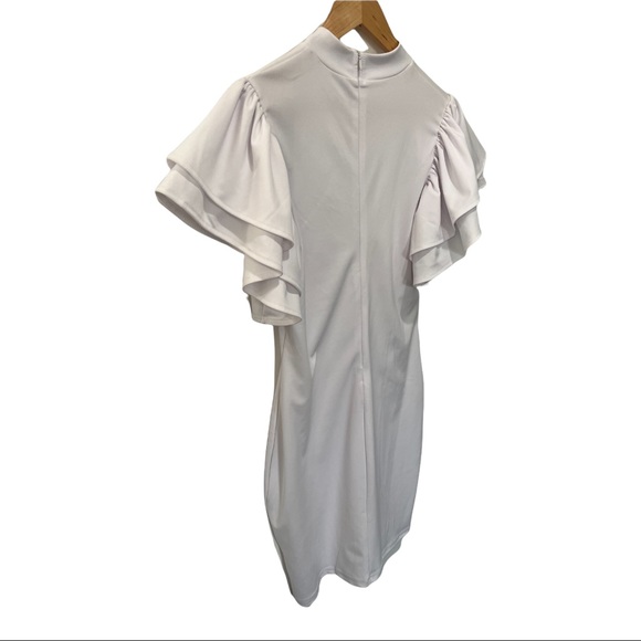 MOKORU WHITE RUFFLED DOUBLE TIERED SHORT SLEEVE BODY CON DRESS SIZE MEDIUM - Picture 14 of 16